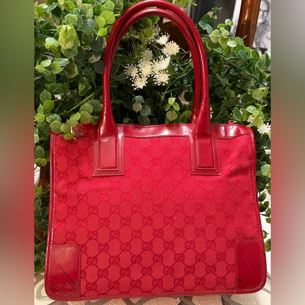 Gucci Red Monogram Canvas Tote Vintage - Picture 3 of 16
